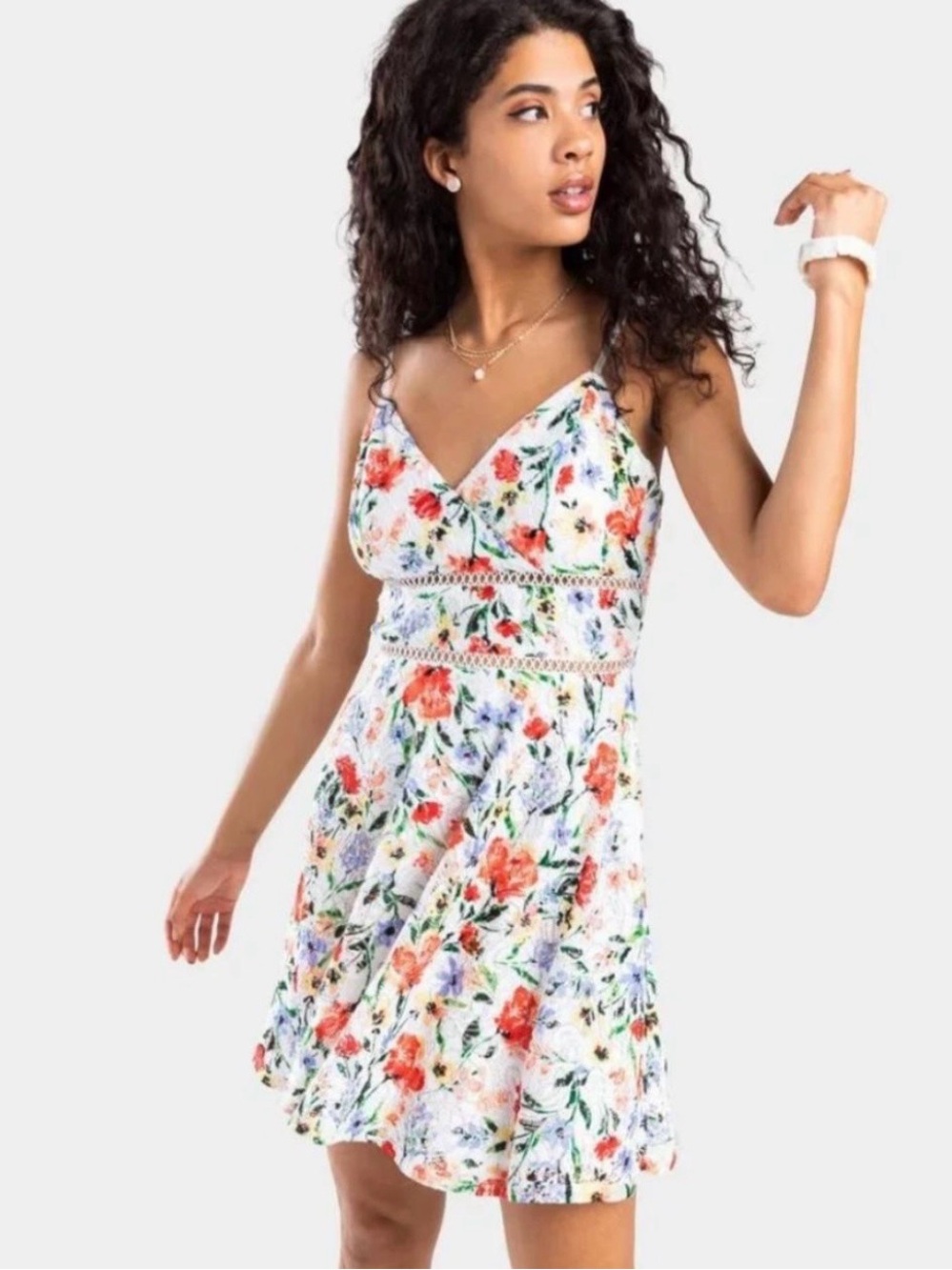 Blue Rain Floral Festival Spaghetti Strap Lined Sundress Francesca’s - Women’s M